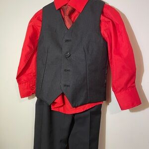 KidsWorld USA Boys 3/4 Toddler 4PC Suit Pant Shirt Vest adj tie red black